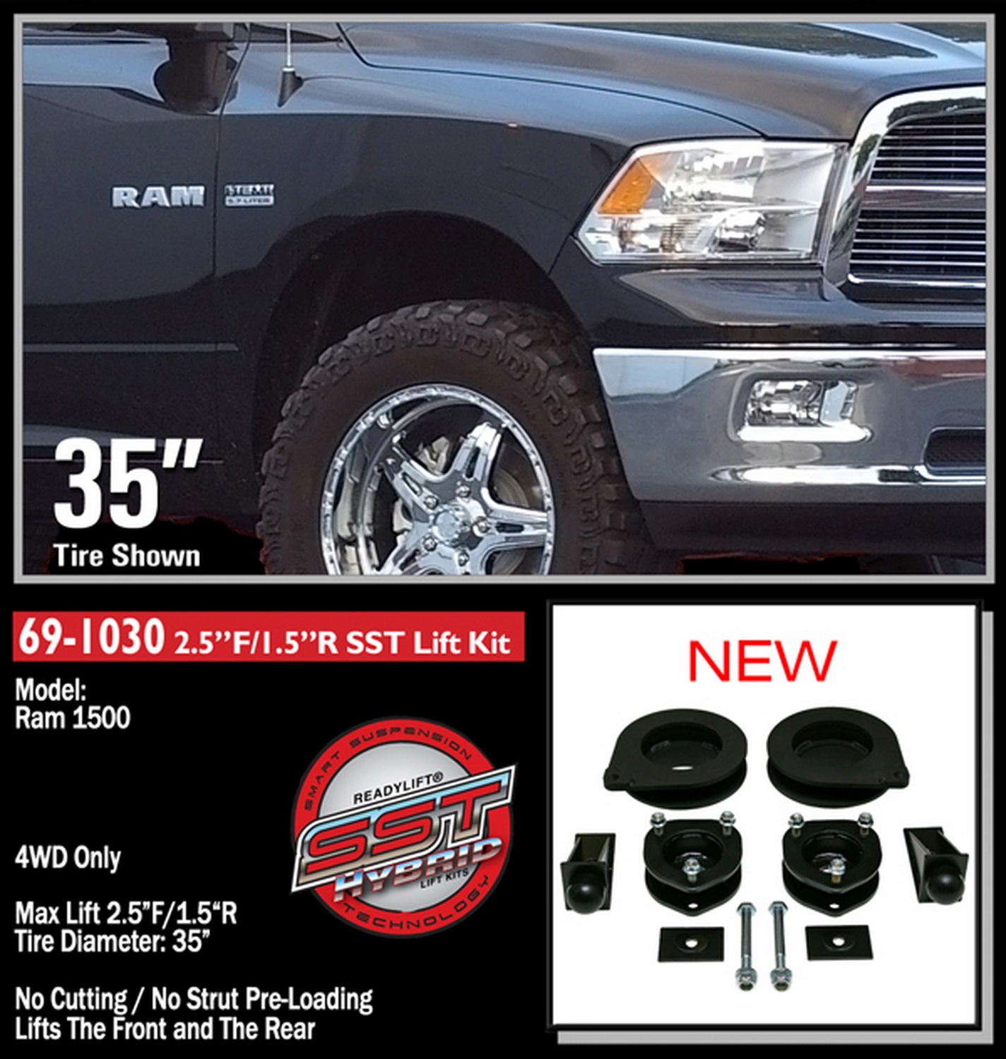 2.5'' Front with 1.5'' Rear Suspension Lift Kit 69-1030