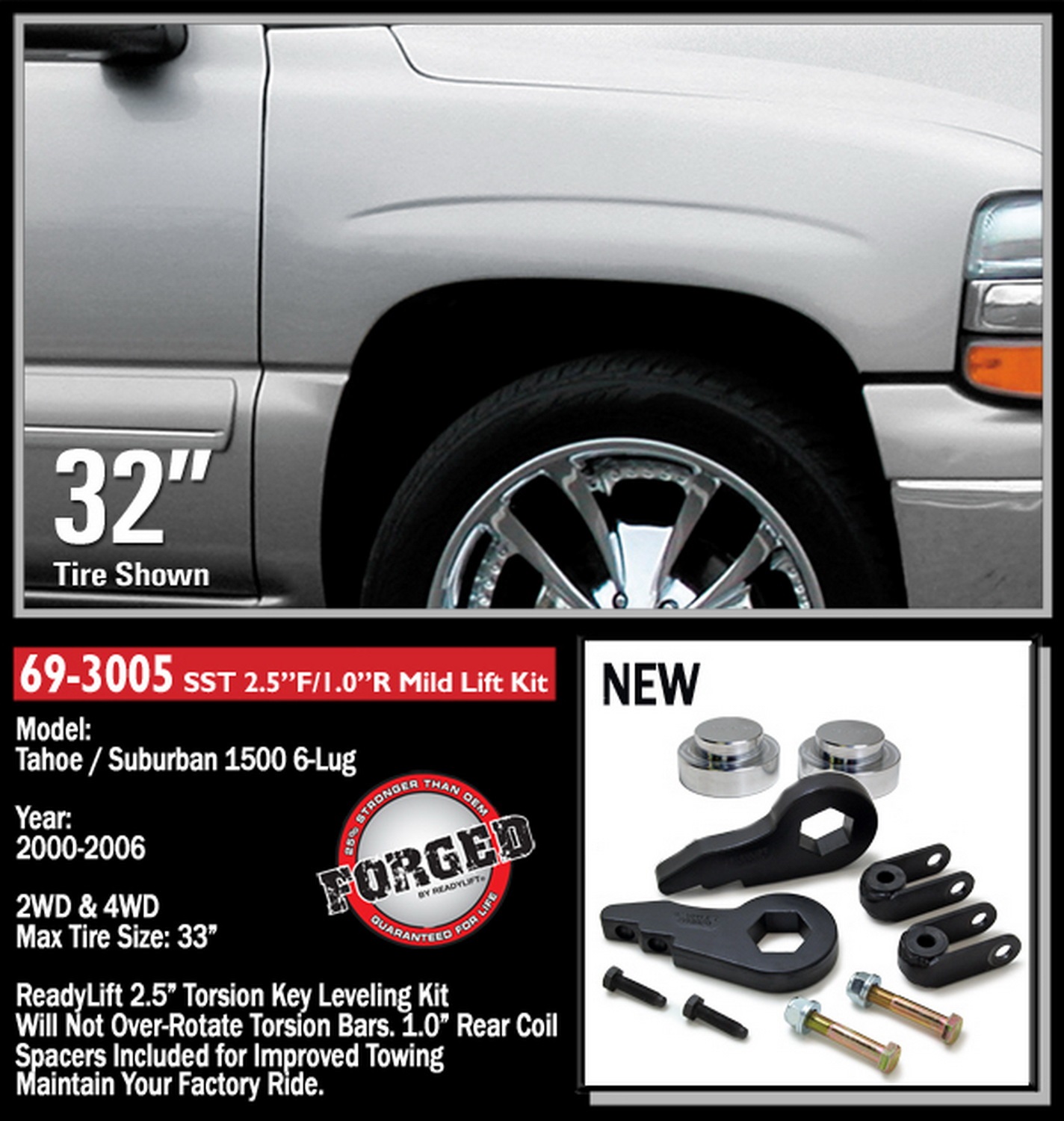 2.5'' Front with 1.0'' Rear SST Lift Kit with Front Shock Extensions 69-3005