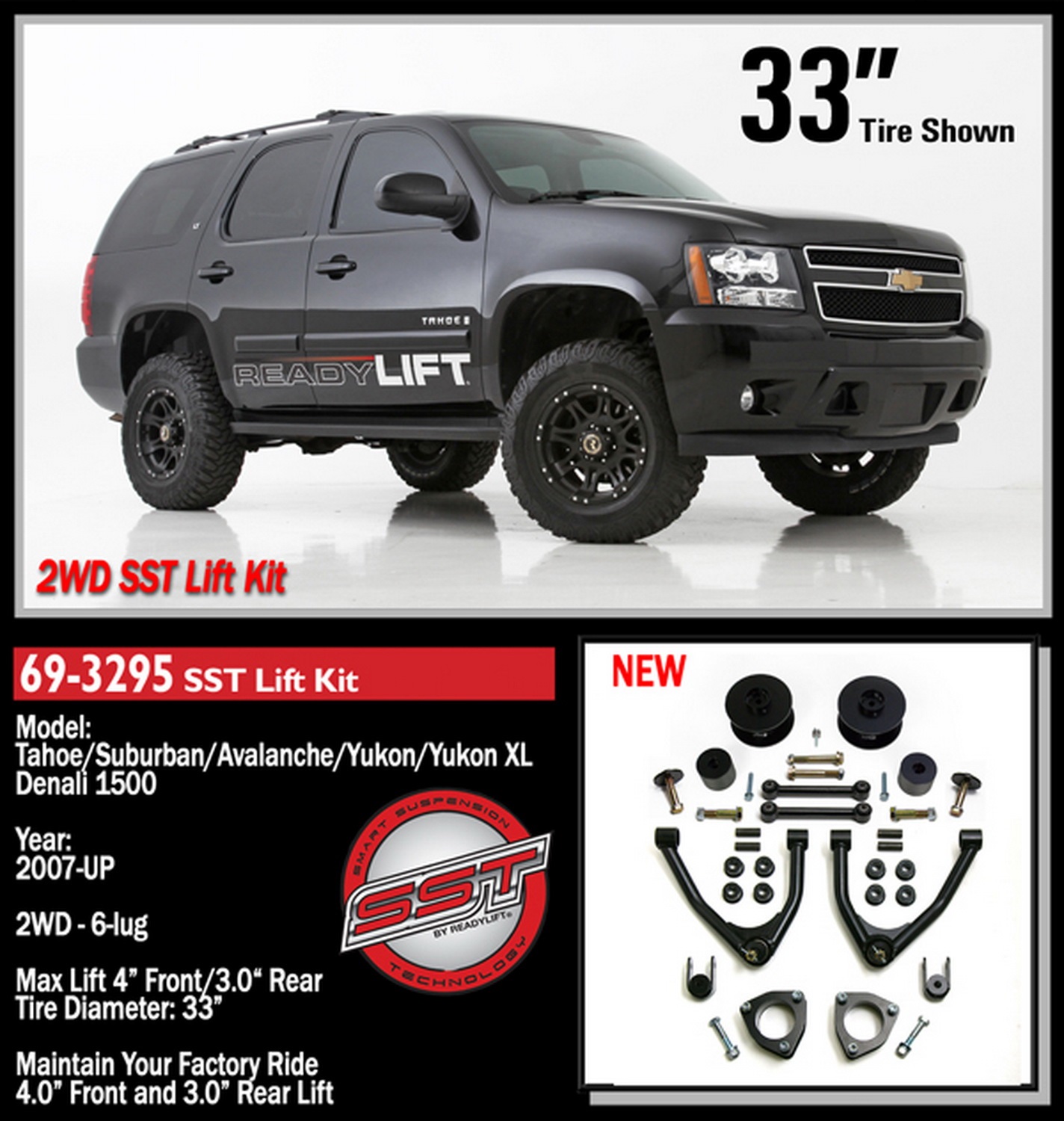 4.0'' SST Lift Kit with 3.0'' Rear with Upper Control Arms without Shocks 69-3295