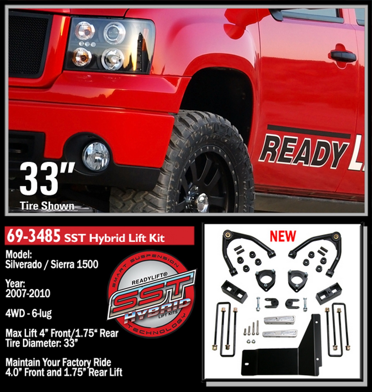 4'' SST Lift Kit Front with 3'' Rear Blocks with Upper Control Arms 69-3485
