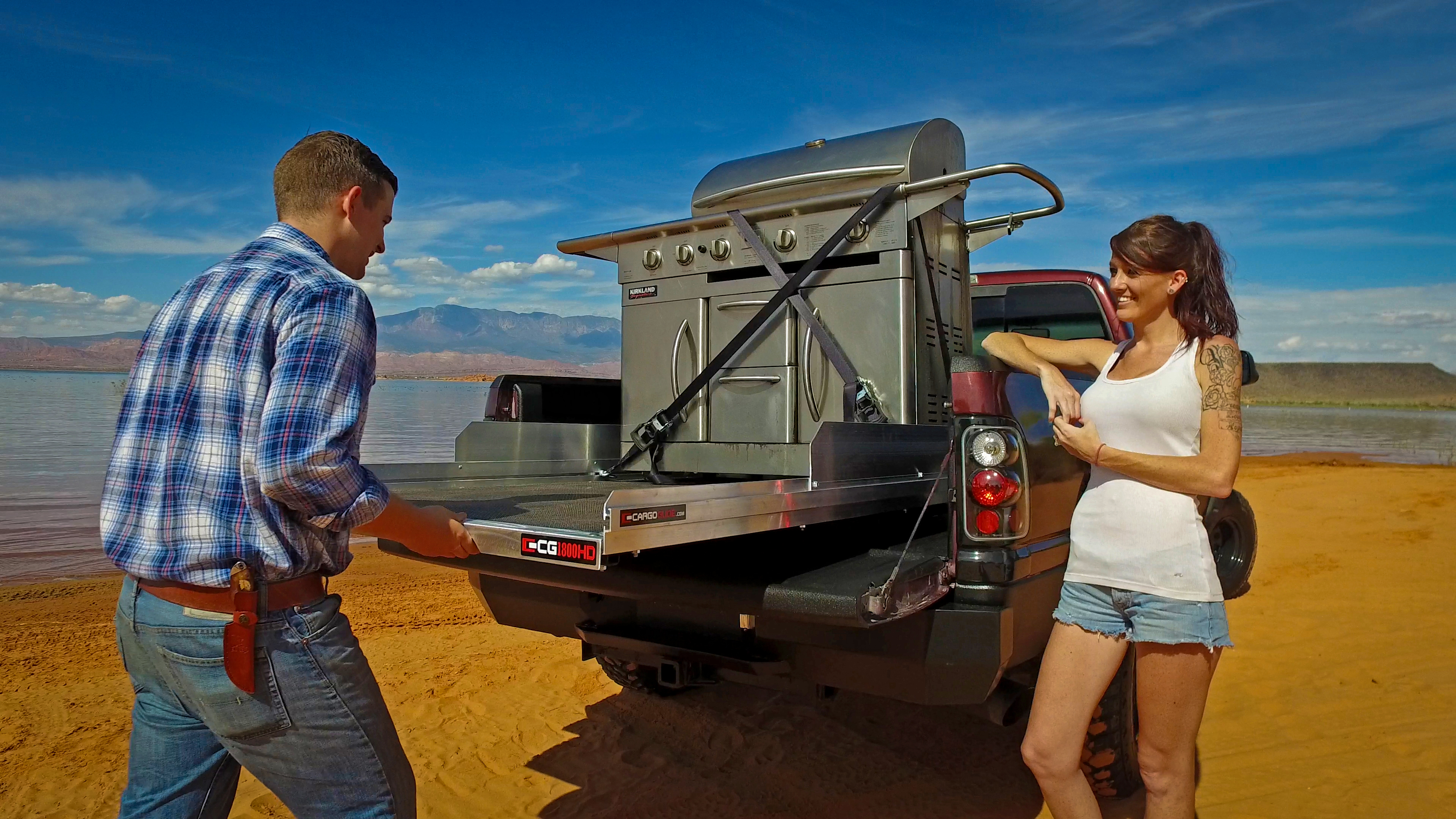 Slide Out Cargo Tray, 1800 lb capacity, 70% ext 6 bearings, Alum Tie-Down Rails CG1800HD-8048