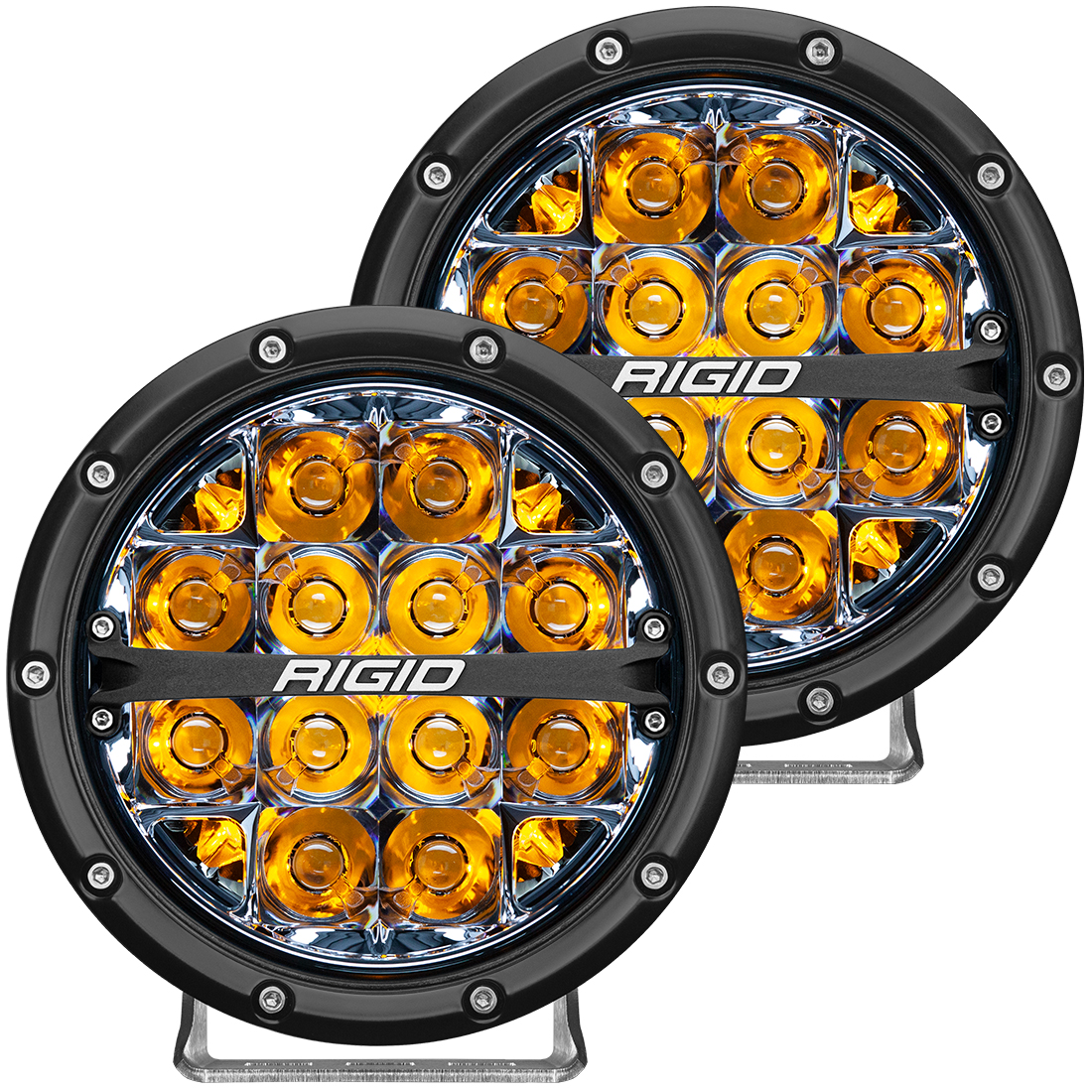 RIGID 360-Series 6 Inch Round LED Off-Road Light, Spot Beam Pattern for High Speeds, Amber Backlight, Pair-36201
