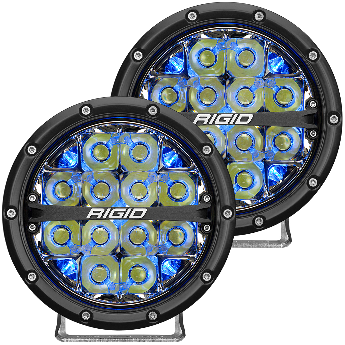 RIGID 360-Series 6 Inch Round LED Off-Road Light, Spot Beam Pattern for High Speeds, Blue Backlight, Pair-36202