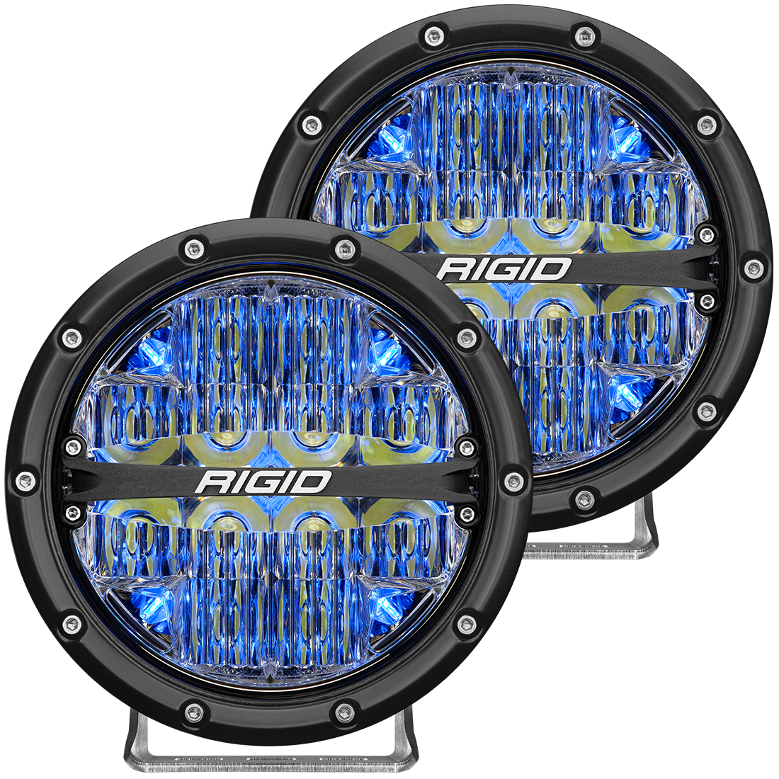 RIGID 360-Series 6 Inch Round LED Off-Road Light, Drive Beam Pattern for Moderate Speeds, Blue Backlight, Pair-36207