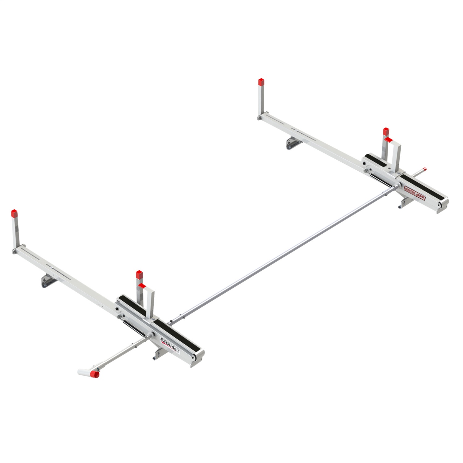 Fixed Drop-Down Ladder Rack; 6 ft.; Depth 130.75 in.; Height 19 in.; Width 74.5 in.; White; Aluminum; Roof; Powder Coat Finish; Full; 2271-3-01