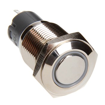 RS-16MM-LEDW - 16mm Flush Mount Pre-Wired LED Momentary Switch (White) (Each) - Chrome Finish-RS-16MM-LEDW