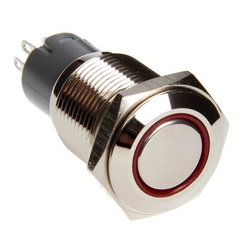 RS-2P16MM-LEDR - 16mm Flush Mount Pre-Wired LED 2-Position Switch (Red) (Each) - Chrome Finish-RS-2P16MM-LEDR