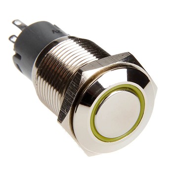 RS-2P16MM-LEDY - 16mm Flush Mount Pre-Wired LED 2-Position Switch (Yellow) (Each) - Chrome Finish-RS-2P16MM-LEDY