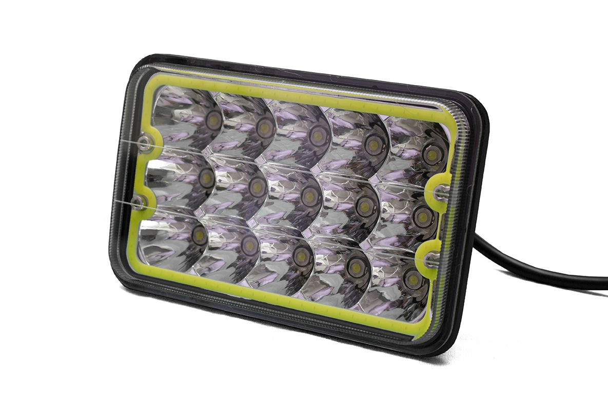RS4602W - 4x6in 45W LED Sealed Beam Conversion Lenses w/ White LED DRL Halo (Pair)-RS4602W