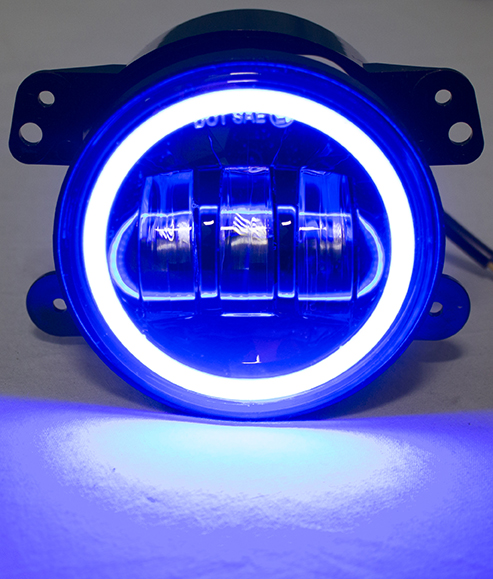 RS-4FHALOB - 07-17 Jeep 4in 30W/1440LM LED Cree Fog Light Kit w/ Blue LED Halo-RS-4FHALOB