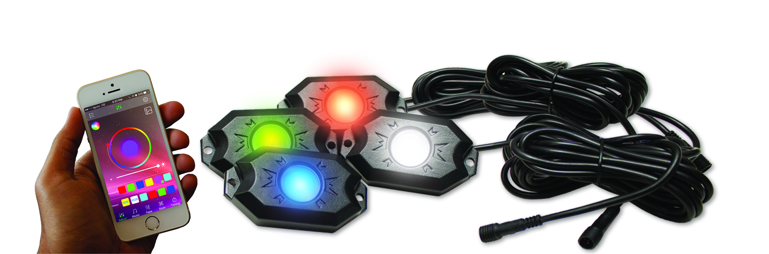RS4PRGBW - ColorSMART 4-Pod RGB+W LED Rock Light Kit (RGB+White Multi-Color)-RS4PRGBW