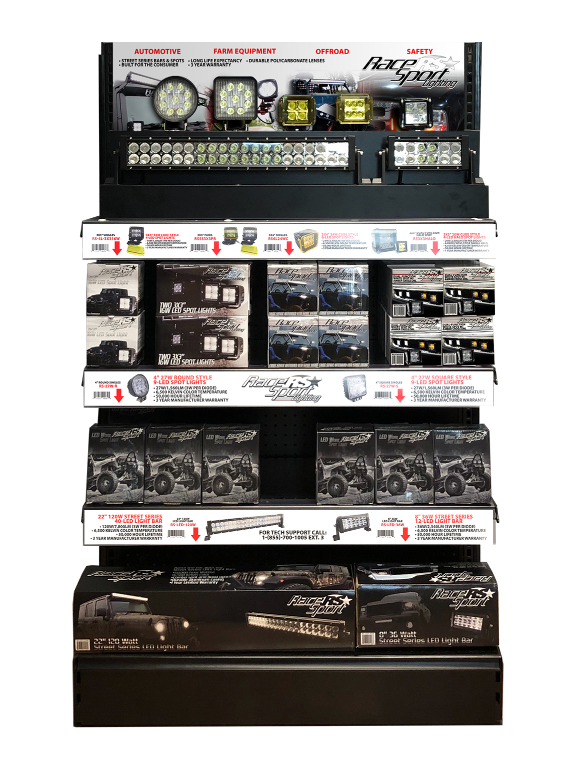 RS5A-36SS - 36in Powered Shelf Display for Light Bars & Auxiliary Spots - Street Series-RS5A-36SS