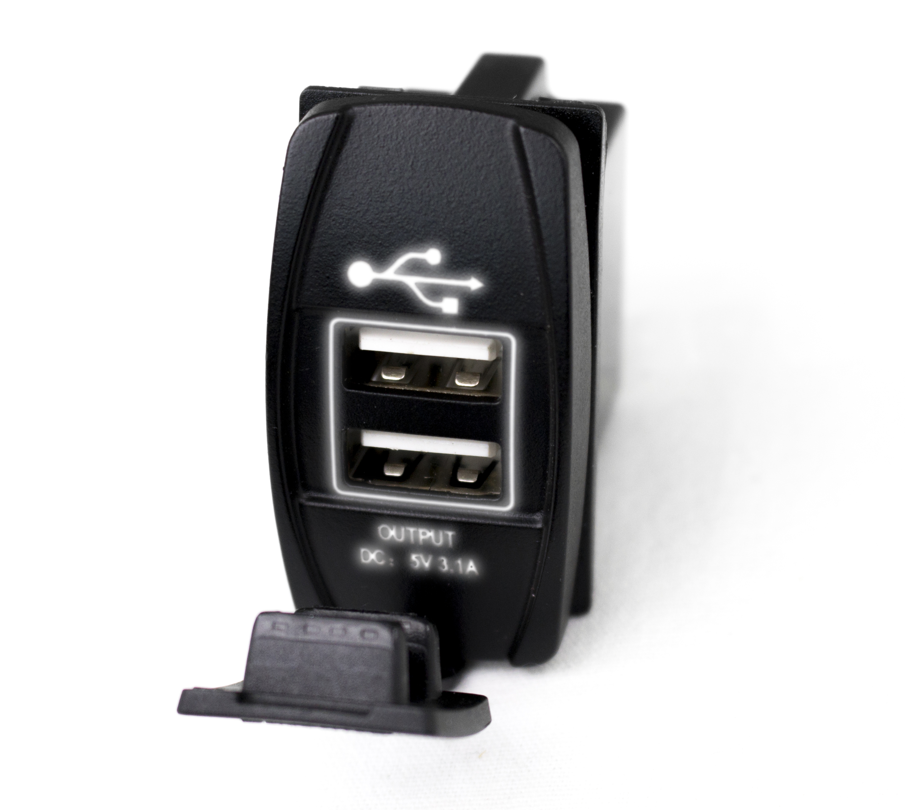 RSRSUSBW - LED Rocker Switch Style 2-Port USB Charge Panel w/ White Radiance-RSRSUSBW