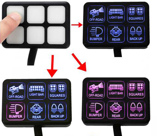 RS6GASP - 6-Gang Auxiliary Switch Panel with Multi-Choice button pad label kit - Select your light icons on 6 lighting systems-RS6GASP