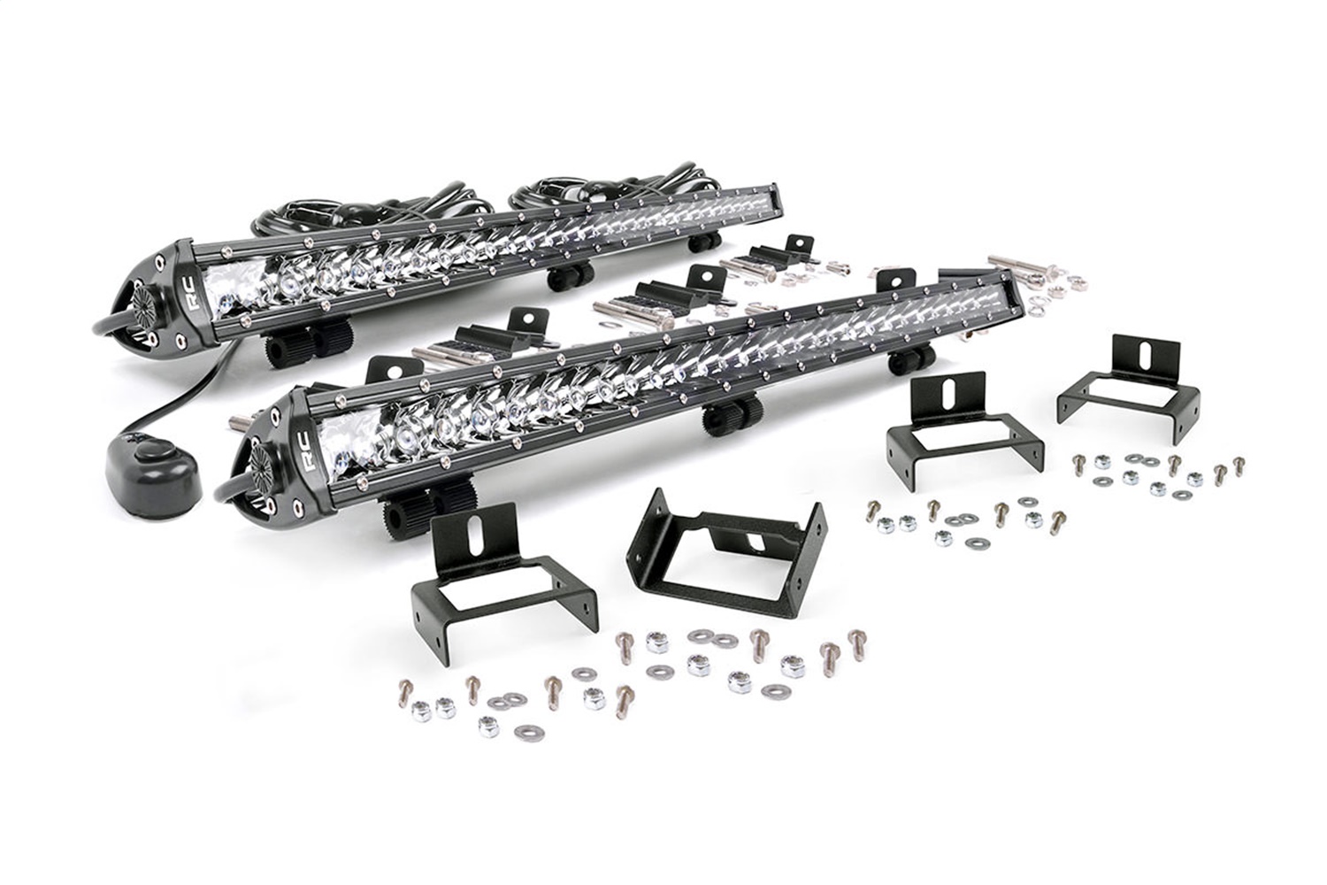 Dual Set of Single Row LED Light Bar Grille Mounts w/ 30-inch Chrome Light Bars 70532
