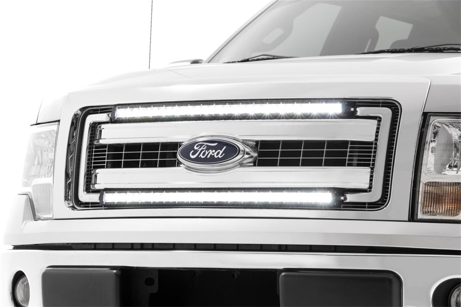 Dual Set of Single Row LED Light Bar Grille Mounts w/ 30-inch Chrome Light Bars 70660