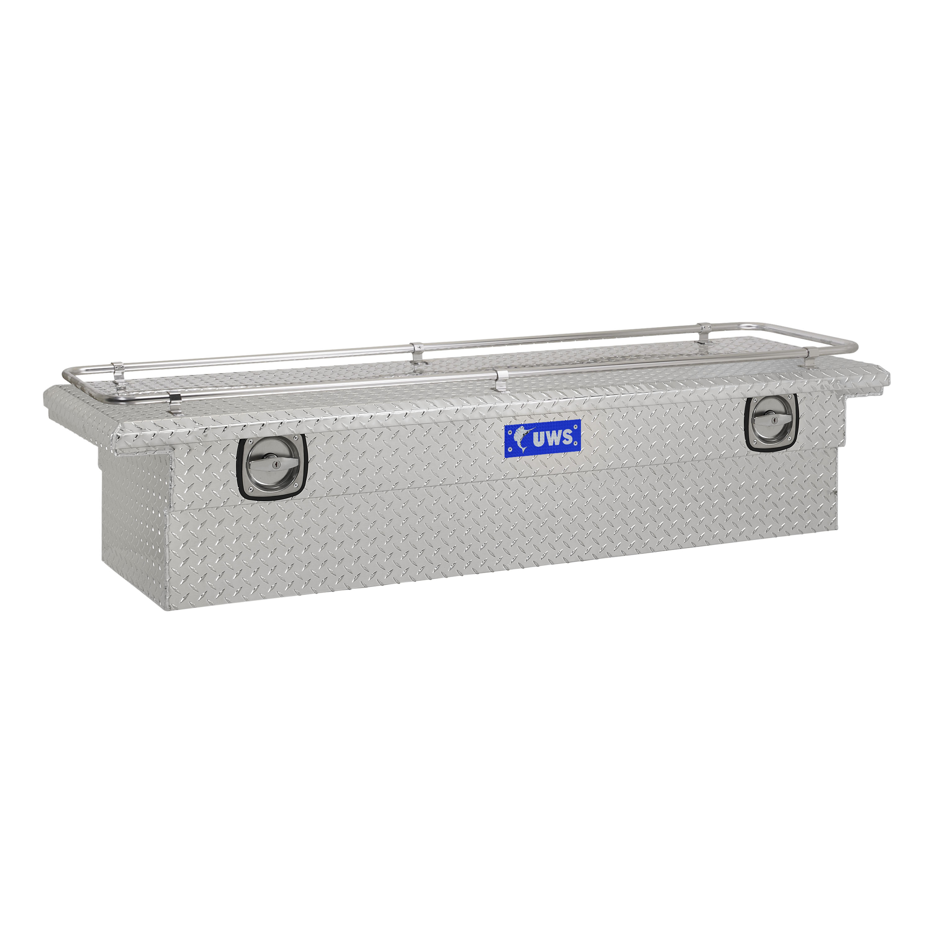Bright Aluminum 69" Secure Lock Crossover Truck Tool Box with Low Profile & Rail - SL-69-LP-R