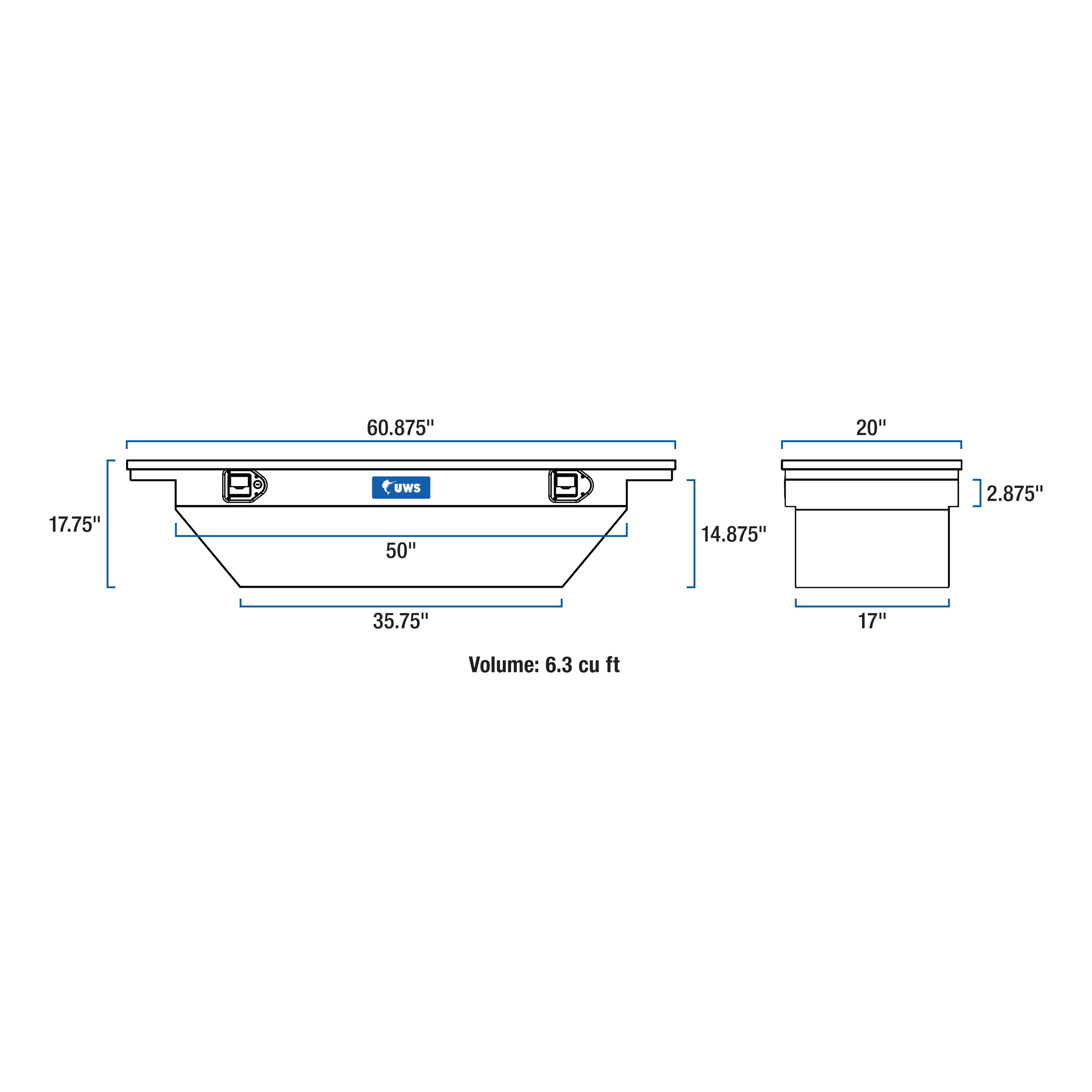 Bright Aluminum 69" Deep Truck Tool Box with Low Profile - TBSD-69-LP