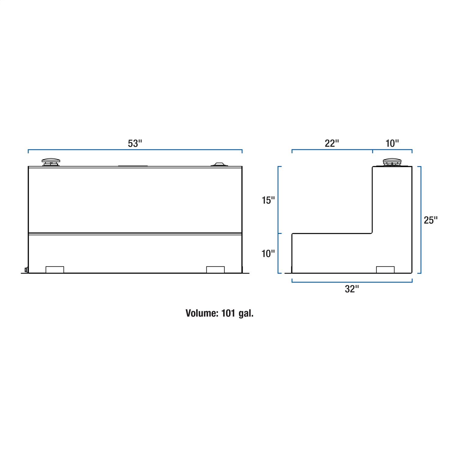 Aluminum Transfer Tank 101 Gallon-L-Tank Black TT-101-L-T-P-B