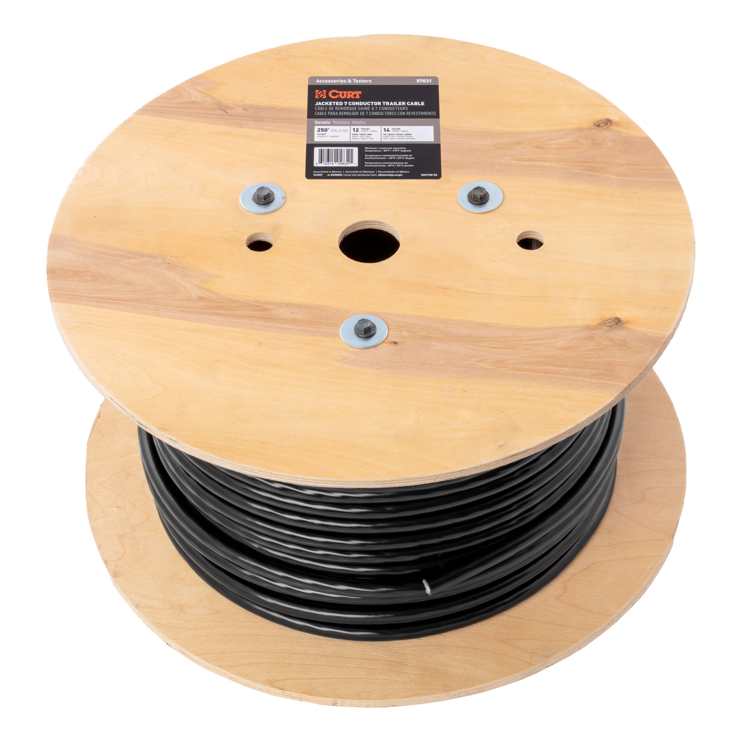 7-Wire Trailer Cable Wiring, 250' Spool, 12/14 Gauge Wire 57031