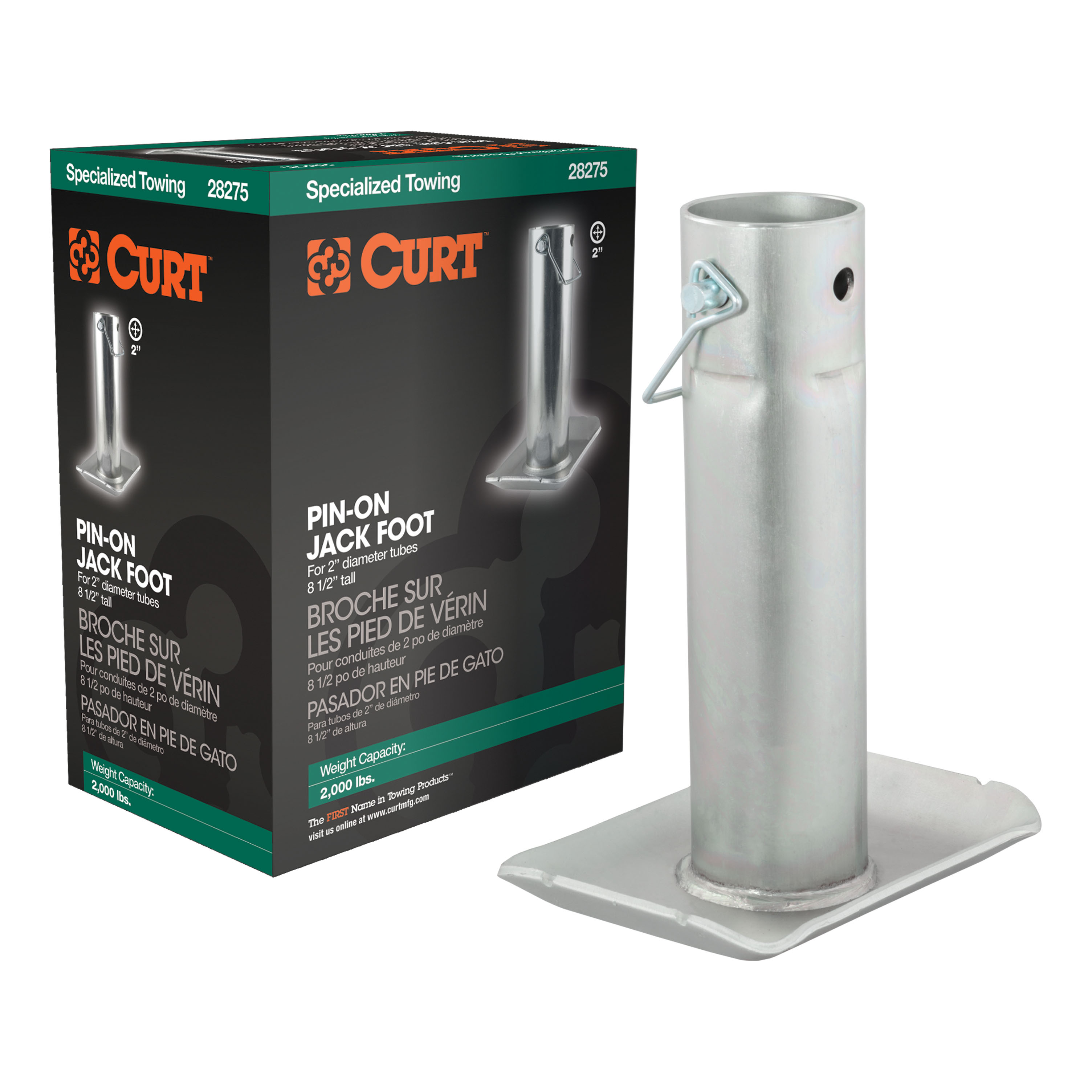 Pin-On Jack Foot (Fits 2" Tube, 2,000 lbs, 8-1/2" Height, Packaged) - 28275