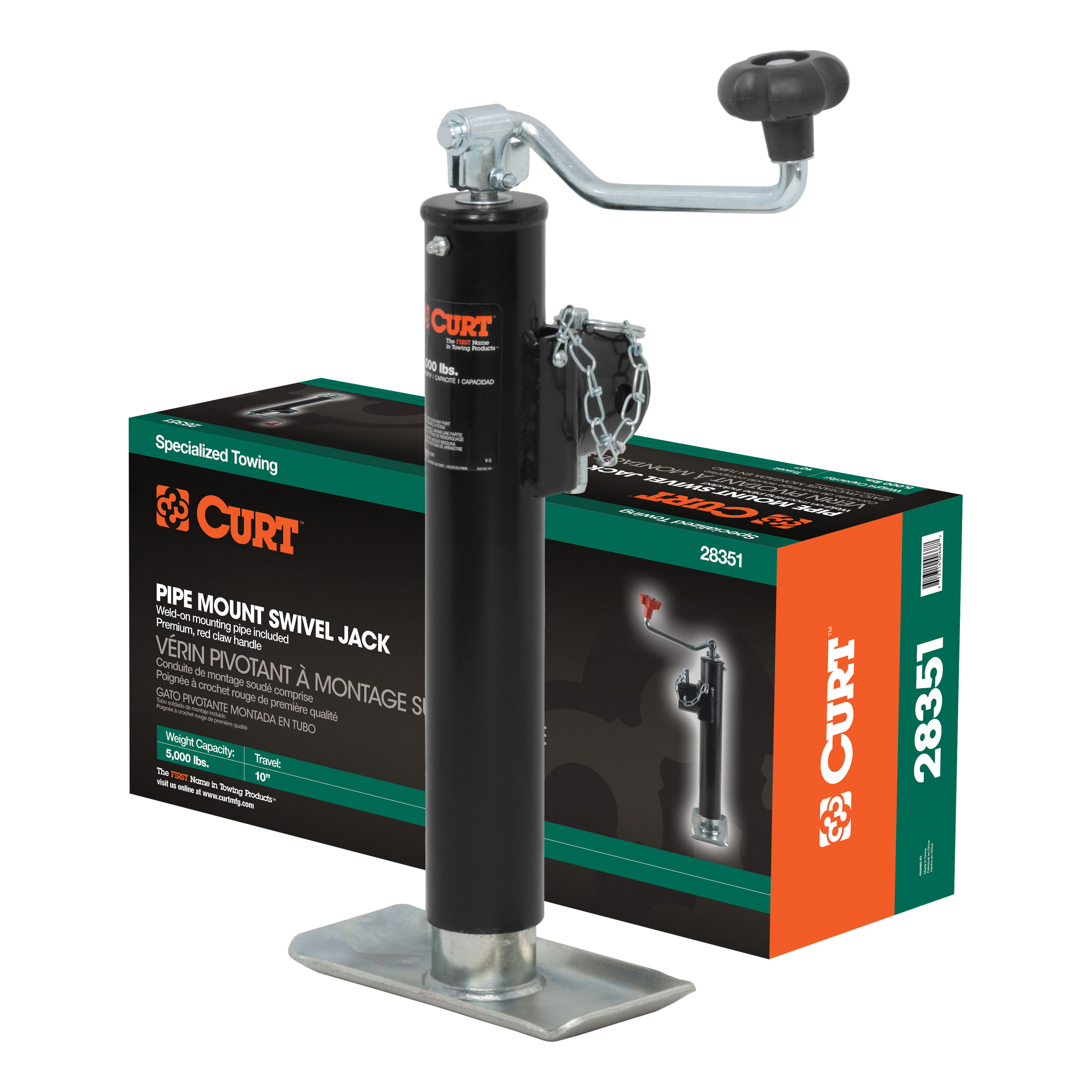 Pipe-Mount Swivel Jack with Top Handle (5,000 lbs, 10" Travel, Packaged) - 28351