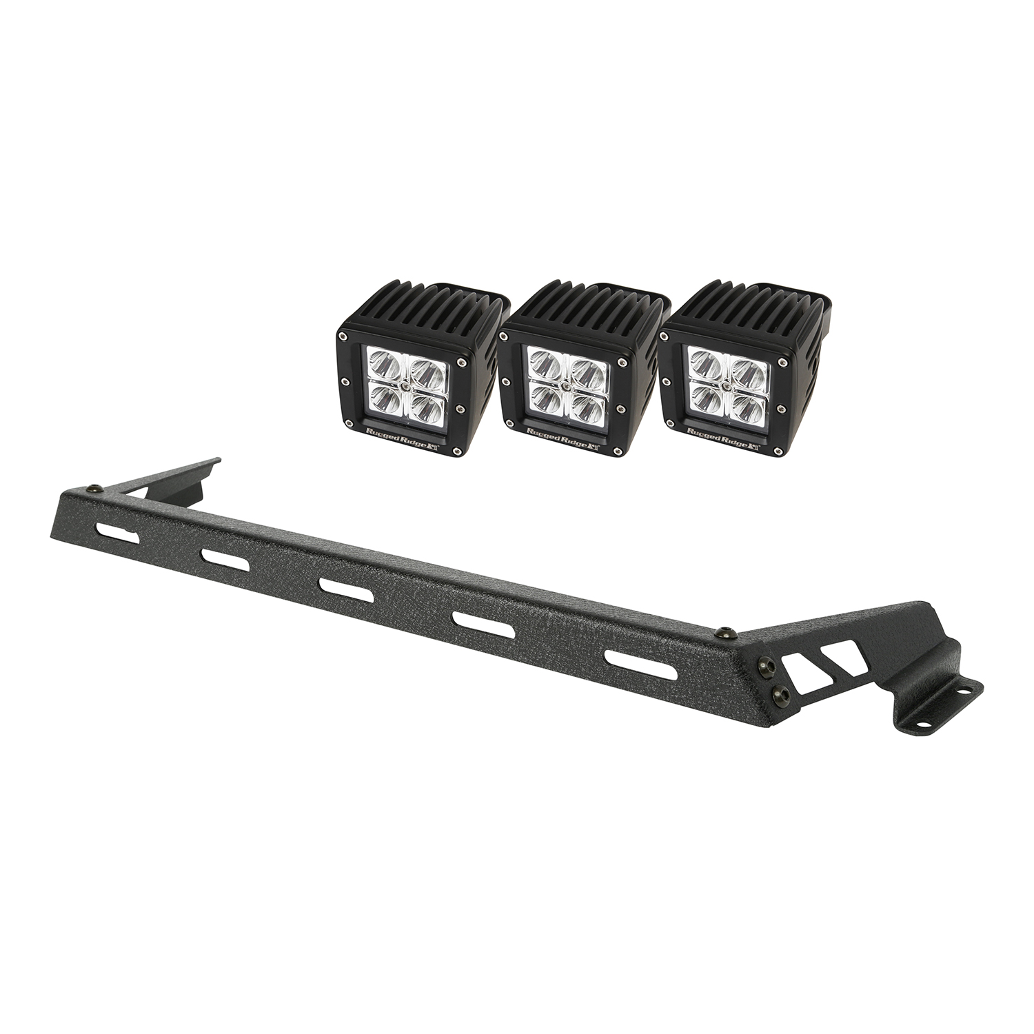 Hood Light Bar Kit, Textured Black, 3 Square LEDs; 07-16 Jeep Wrangler-11232.11