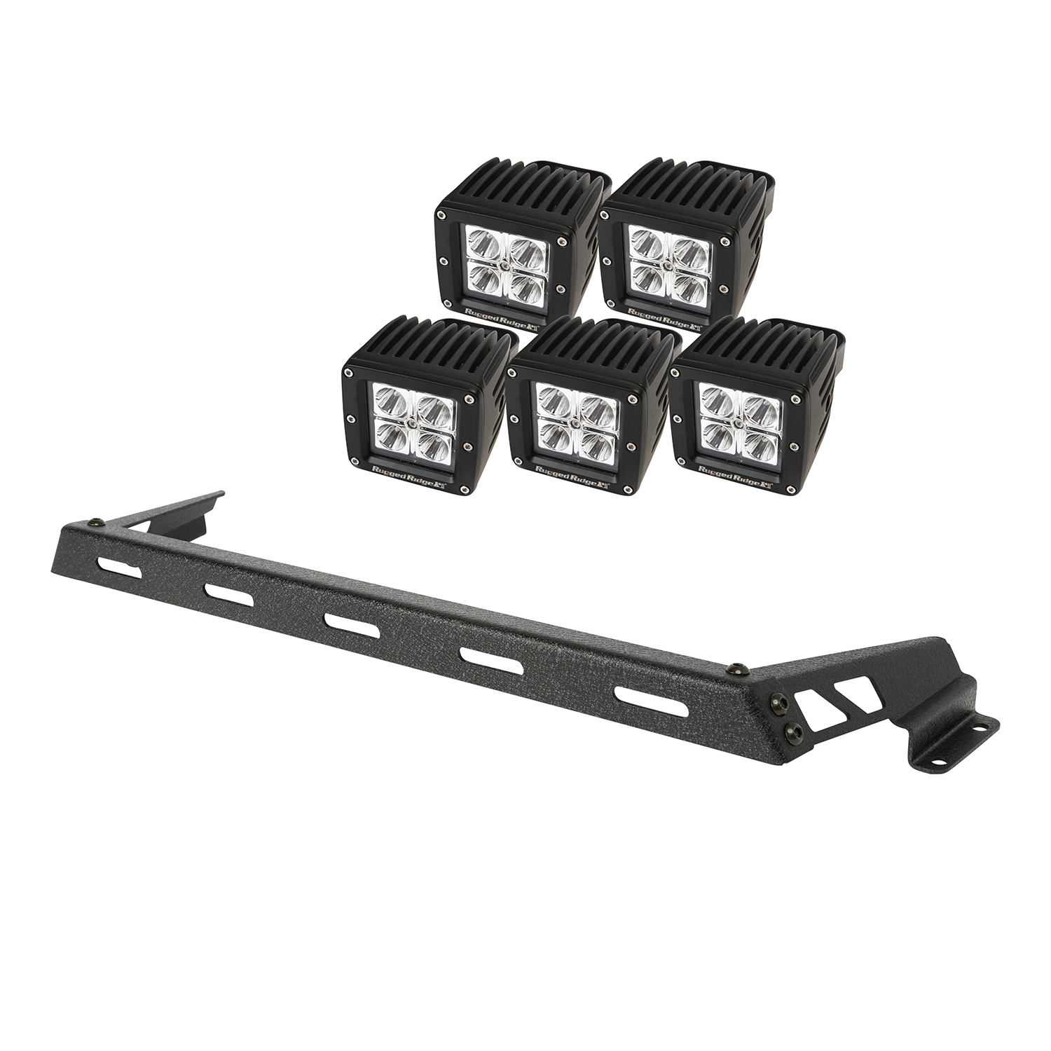 Hood Light Bar Kit, Textured Black, 5 Square LEDs; 07-16 Jeep Wrangler-11232.12