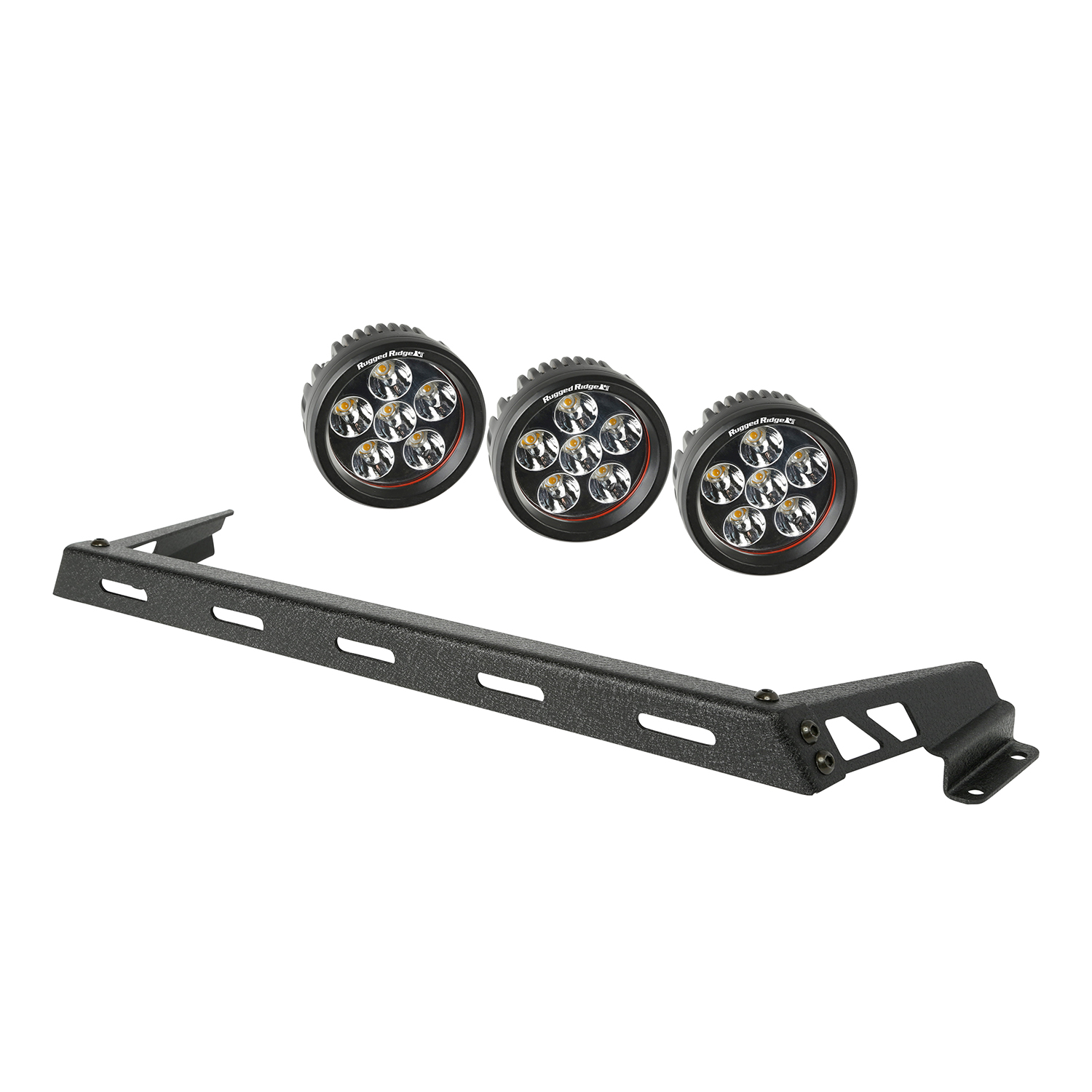 Hood Light Bar Kit, Textured Black, 3 Round LEDs; 07-16 Jeep Wrangler-11232.13