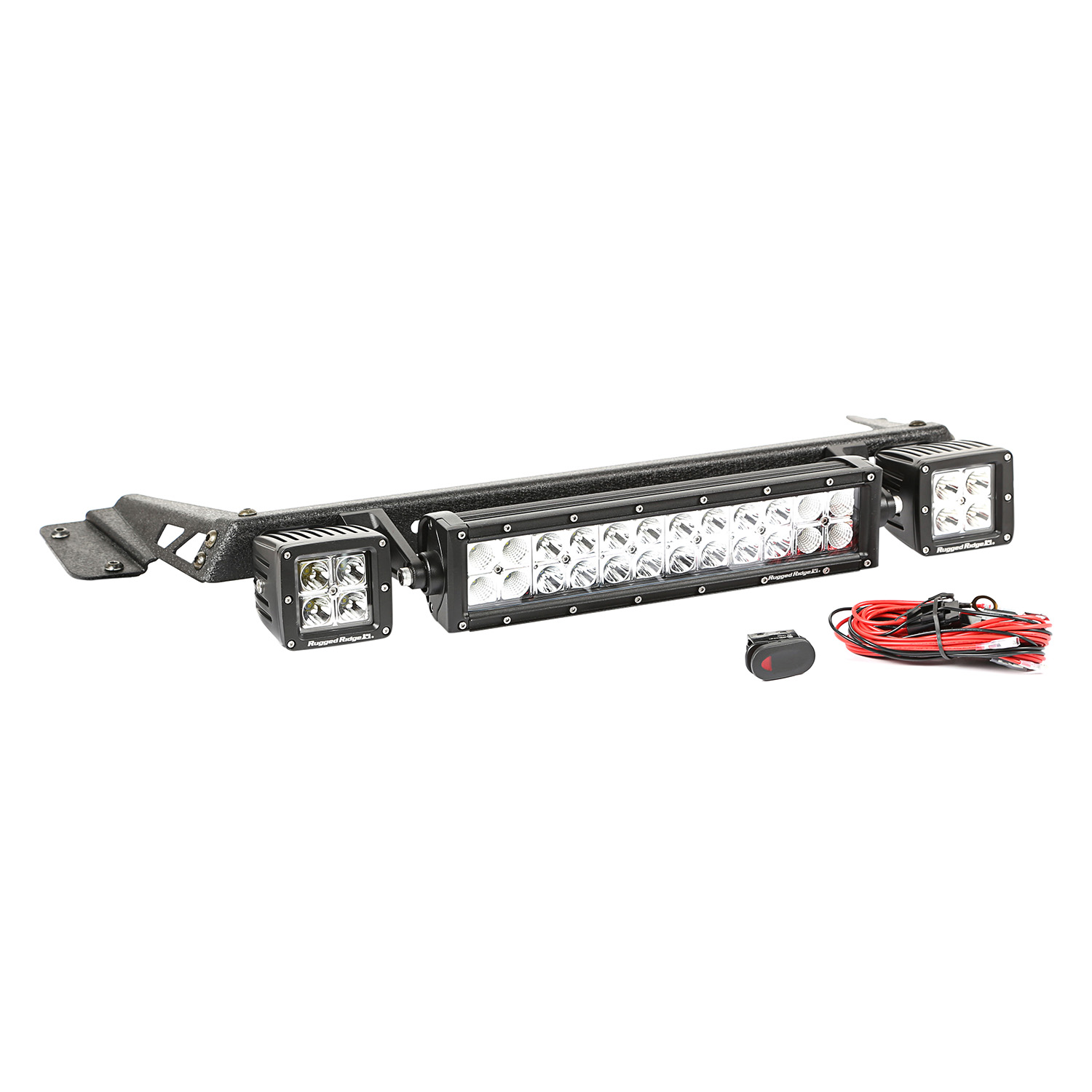 Hood Light Bar Kit, Black, 2x3 inch Cube/13.5 inch LED; 97-06 Jeep Wrangler-11232.15