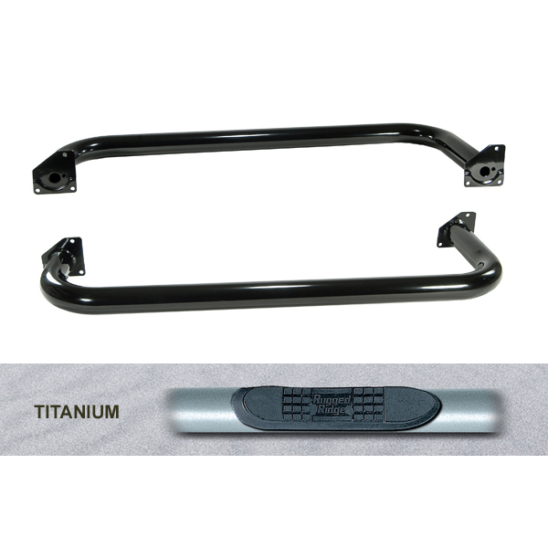 Round Tube Side Steps, 3 Inch, Titanium; 97-06 Jeep Wrangler TJ-11592.04