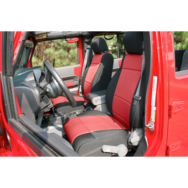Neoprene Front Seat Covers, Black/Red; 11-16 Jeep Wrangler-13215.53