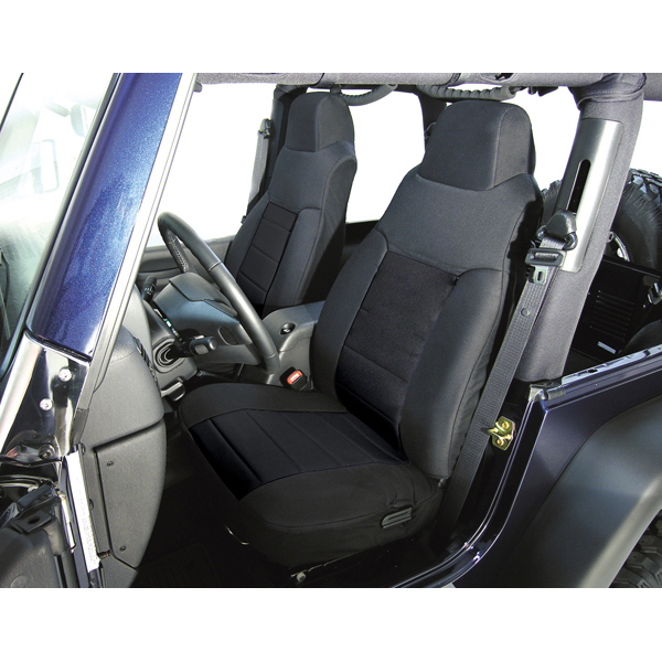 Fabric Front Seat Covers, Black; 76-90 Jeep CJ/Wrangler YJ-13242.01