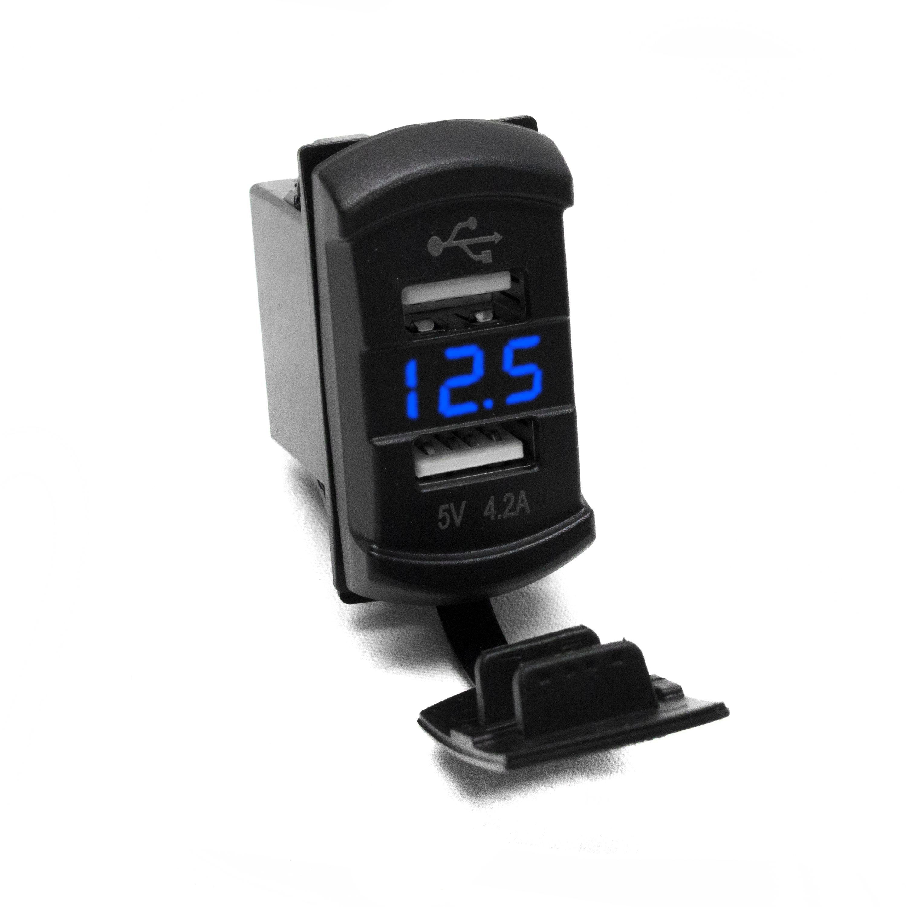RS50887B - Rocker Switch-Sized Dual-Port USB/Voltage Gauge w/ Blue Digital LED Display-RS50887B