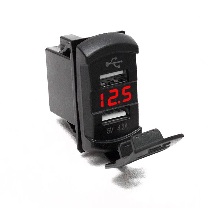 RS50887R - Rocker Switch-Sized Dual-Port USB/Voltage Gauge w/ Red Digital LED Display-RS50887R