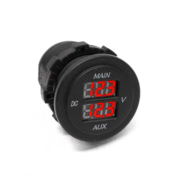 RS50888 - Round Socket-Sized Dual Voltage Gauge w/ Red Digital LED Display-RS50888