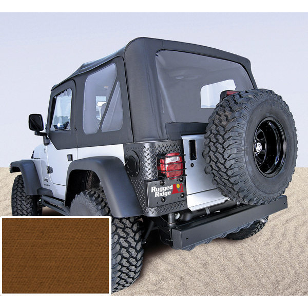 Soft Top, Door Skins, Dark Tan, Clear Windows; 97-02 Jeep Wrangler TJ-13703.33