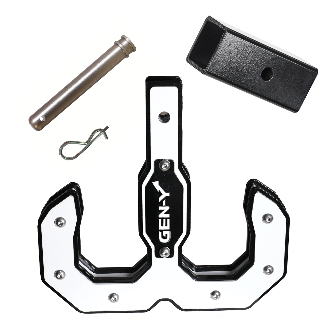 Hulk 2.0 Tow Hook 16K 2" Shank Black/White with GH-009 Reducer Sleeve, GH-099 GH-0071-W Hulk 2.0 Tow Hook 16K 2" Shank Black/White with GH-009 Reducer Sleeve, GH-099 GH-0071-W