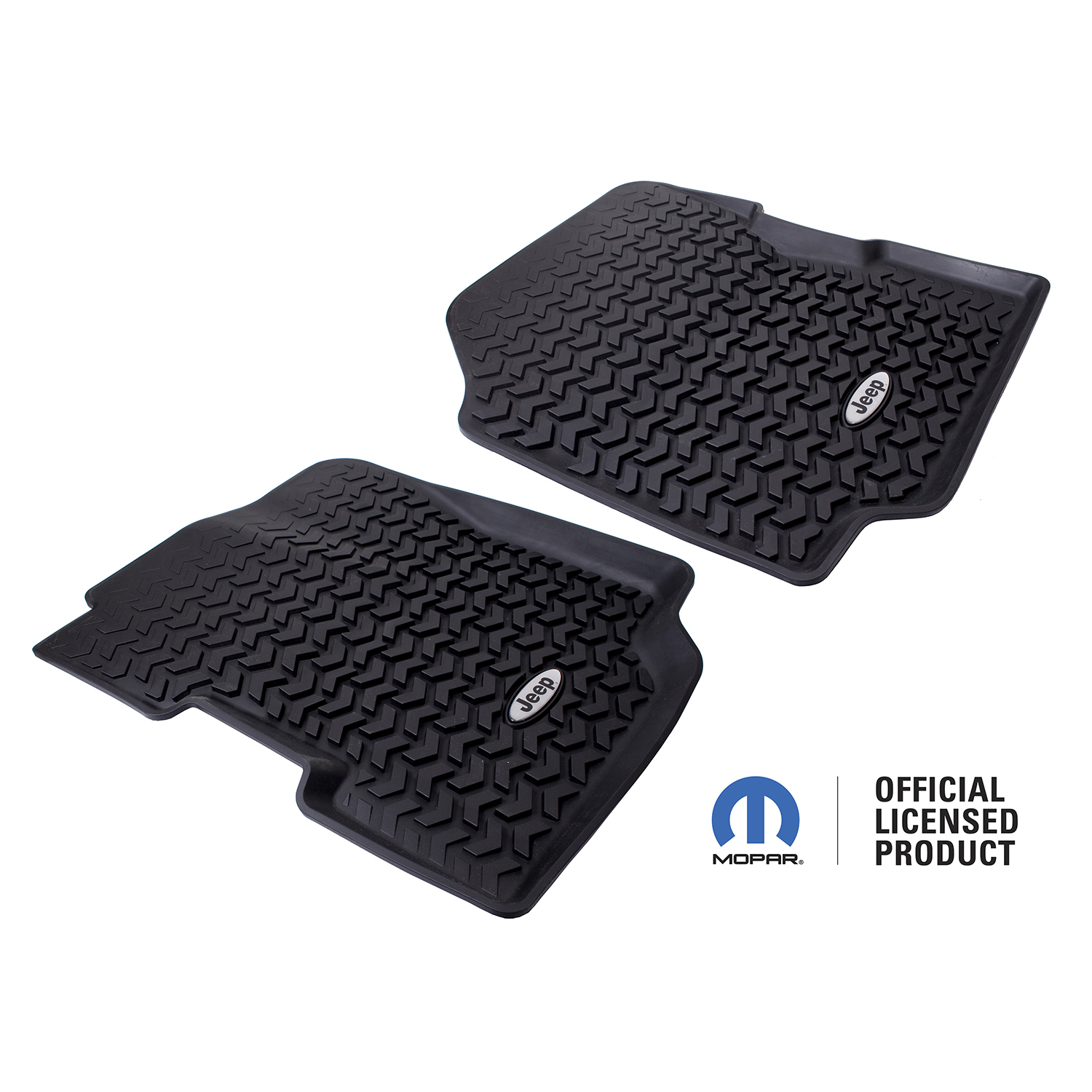 Floor Liners, Front, Black, Jeep Logo; 76-95 Jeep CJ7/CJ8/Wrangler YJ-DMC-12920.22