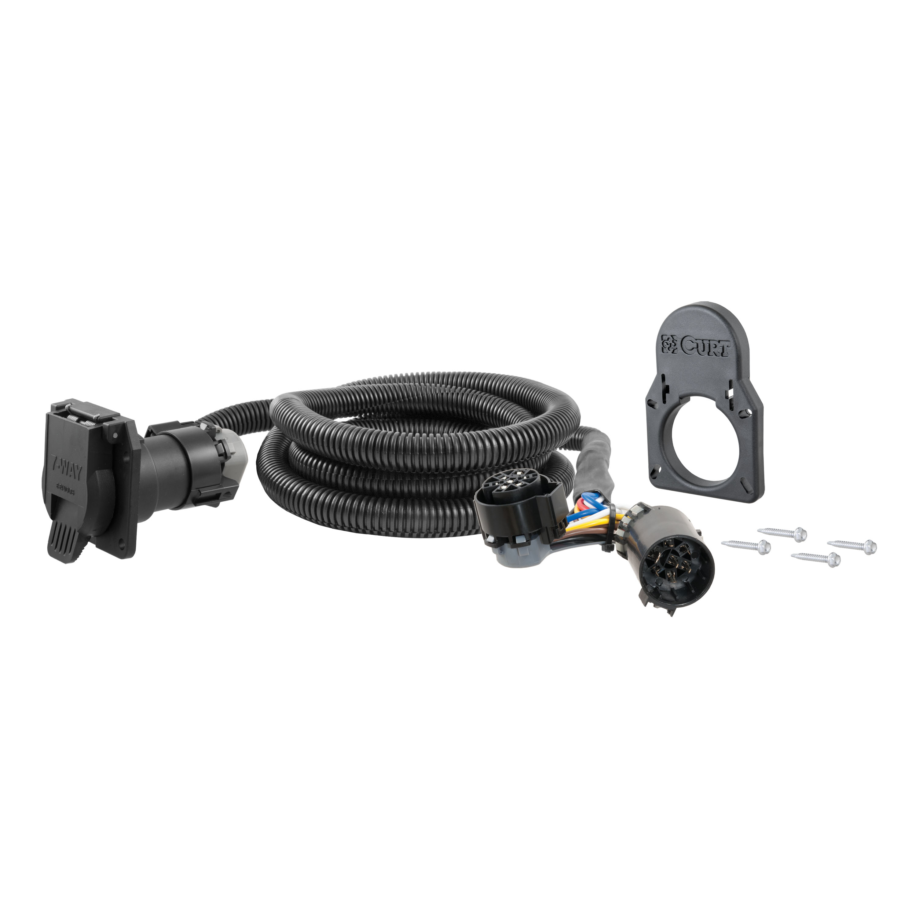 CURT 7' GM Wiring Extension Harness & Cover (Adds 7-Way RV Blade to Truck Bed) - 56072