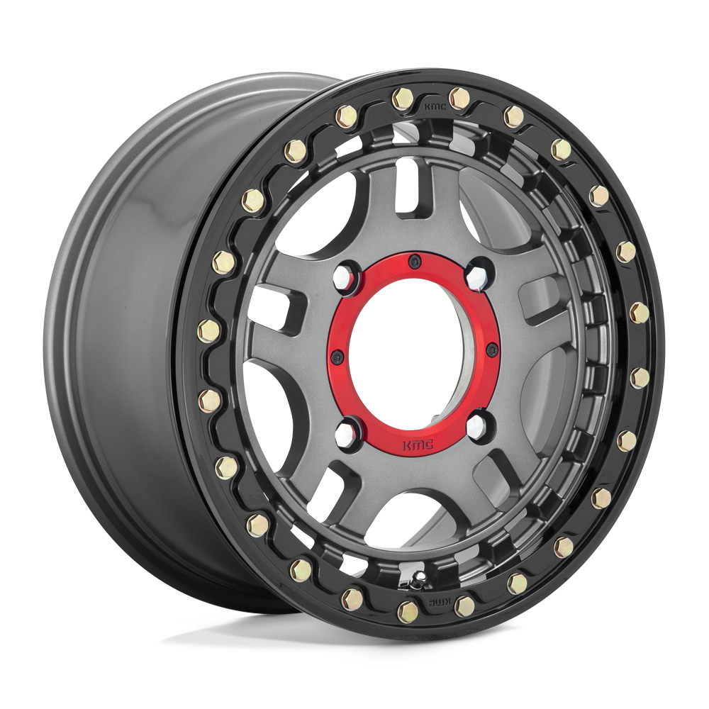 KMC Powersports KS240 RECON BEADLOCK 14X7 GUN METAL WITH GLOSS BLACK RING 4X137 - KS24047048438