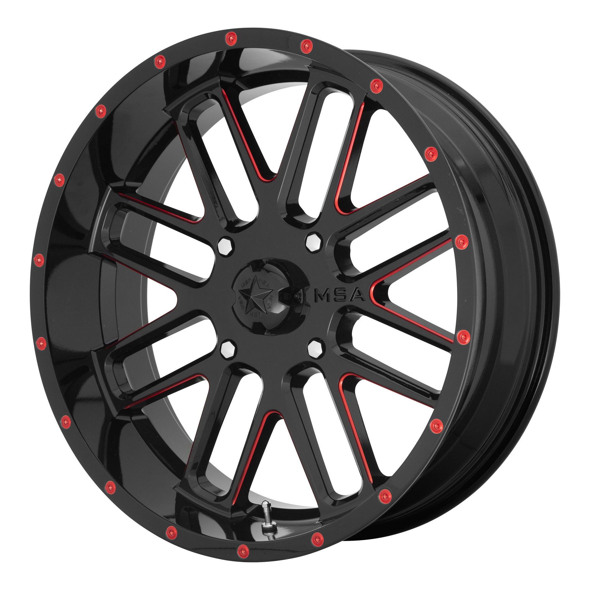 MSA Offroad Wheels M35 BANDIT 18X7 GLOSS BLACK MILLED WITH RED TINT 4X156 - M35-018756R MSA Offroad Wheels M35 BANDIT 18X7 GLOSS BLACK MILLED WITH RED TINT 4X156 - M35-018756R