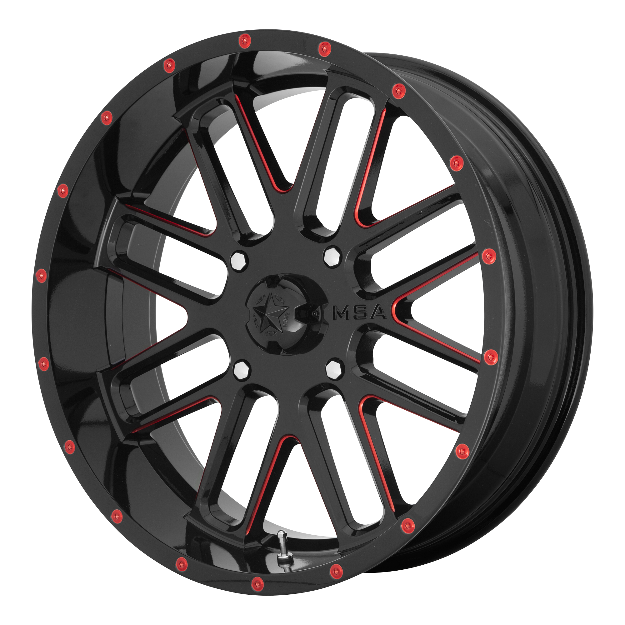 MSA Offroad Wheels M35 BANDIT 20X7 GLOSS BLACK MILLED WITH RED TINT 4X137 - M35-020737R MSA Offroad Wheels M35 BANDIT 20X7 GLOSS BLACK MILLED WITH RED TINT 4X137 - M35-020737R
