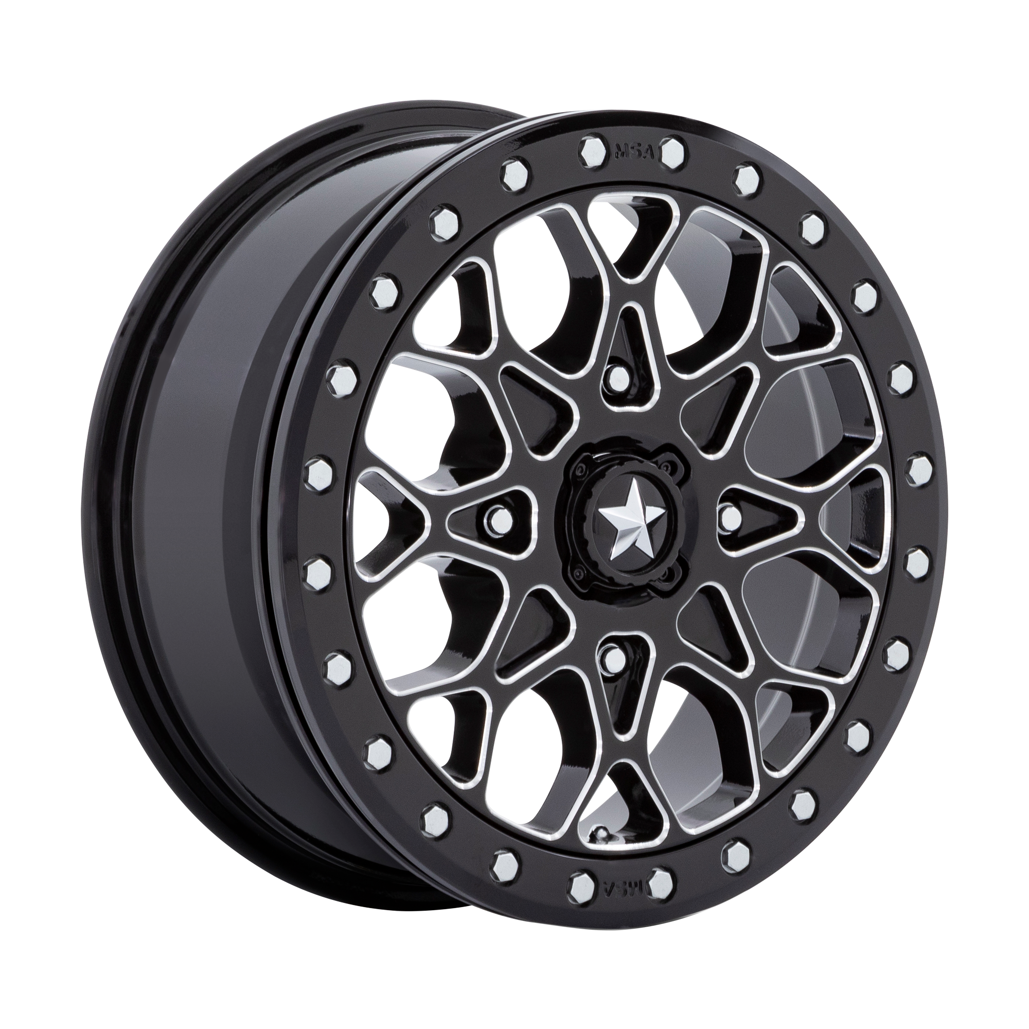 MSA Offroad Wheels M48 PORTAL BEADLOCK 15X6 GLOSS BLACK MILLED WITH GLOSS BLACK RING 4X110 - MA048BE15604038