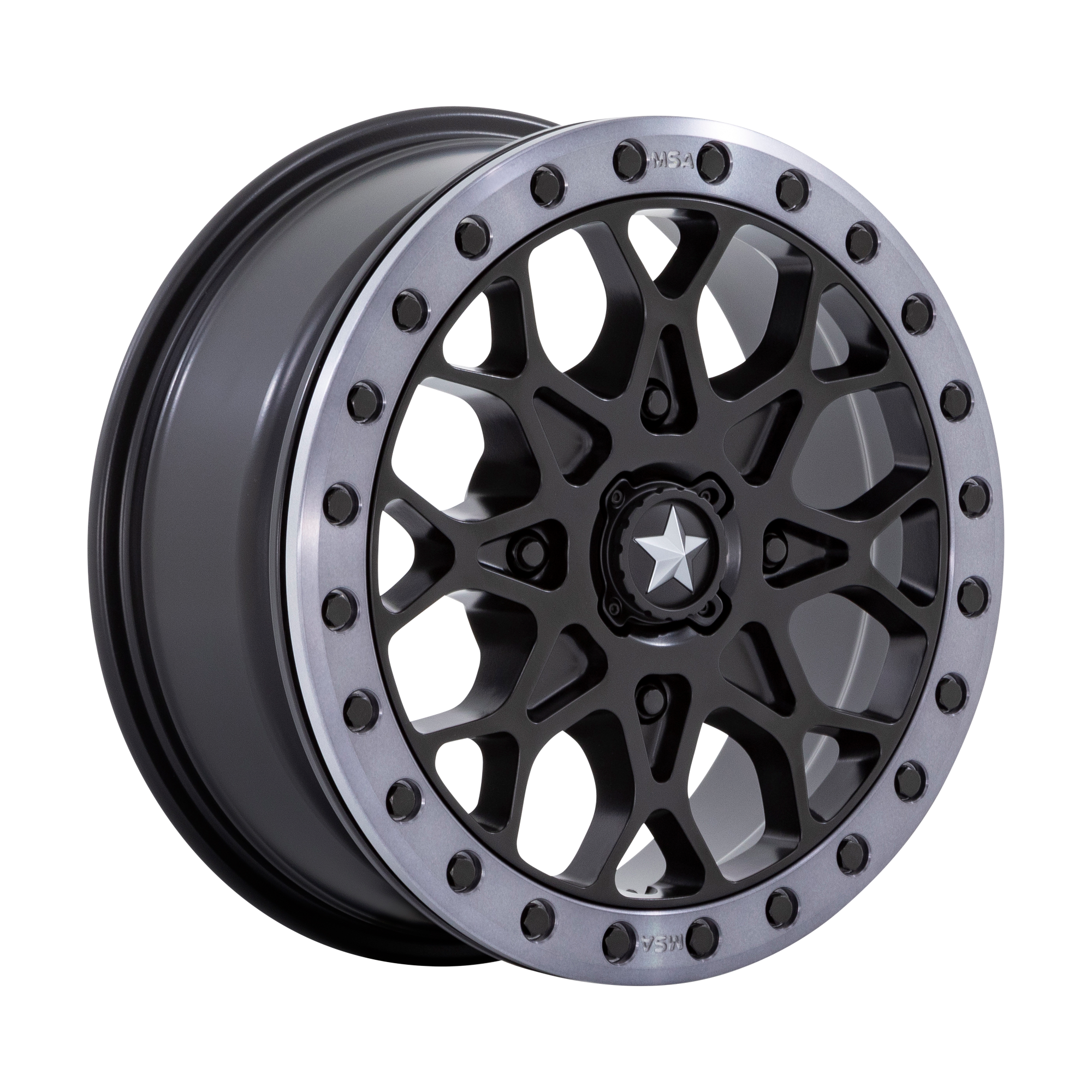 MSA Offroad Wheels M48 PORTAL BEADLOCK 15X6 SATIN BLACK WITH GRAY TINT RING 4X137 - MA048MT15604038