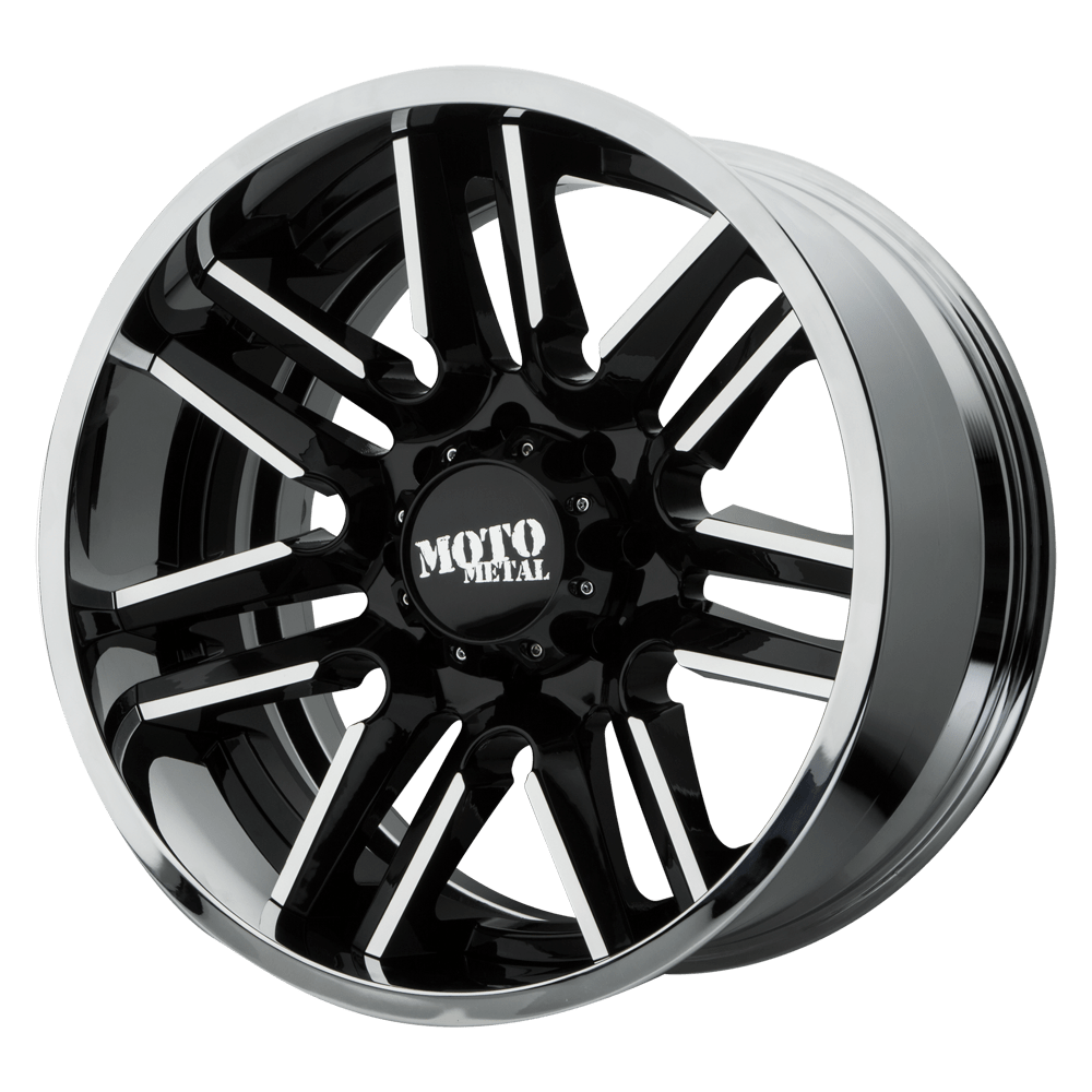 Moto Metal MO202 20X12 GLOSS BLACK MACHINED CENTER CHROME LIP 8X180 - MO202-20128844NBC