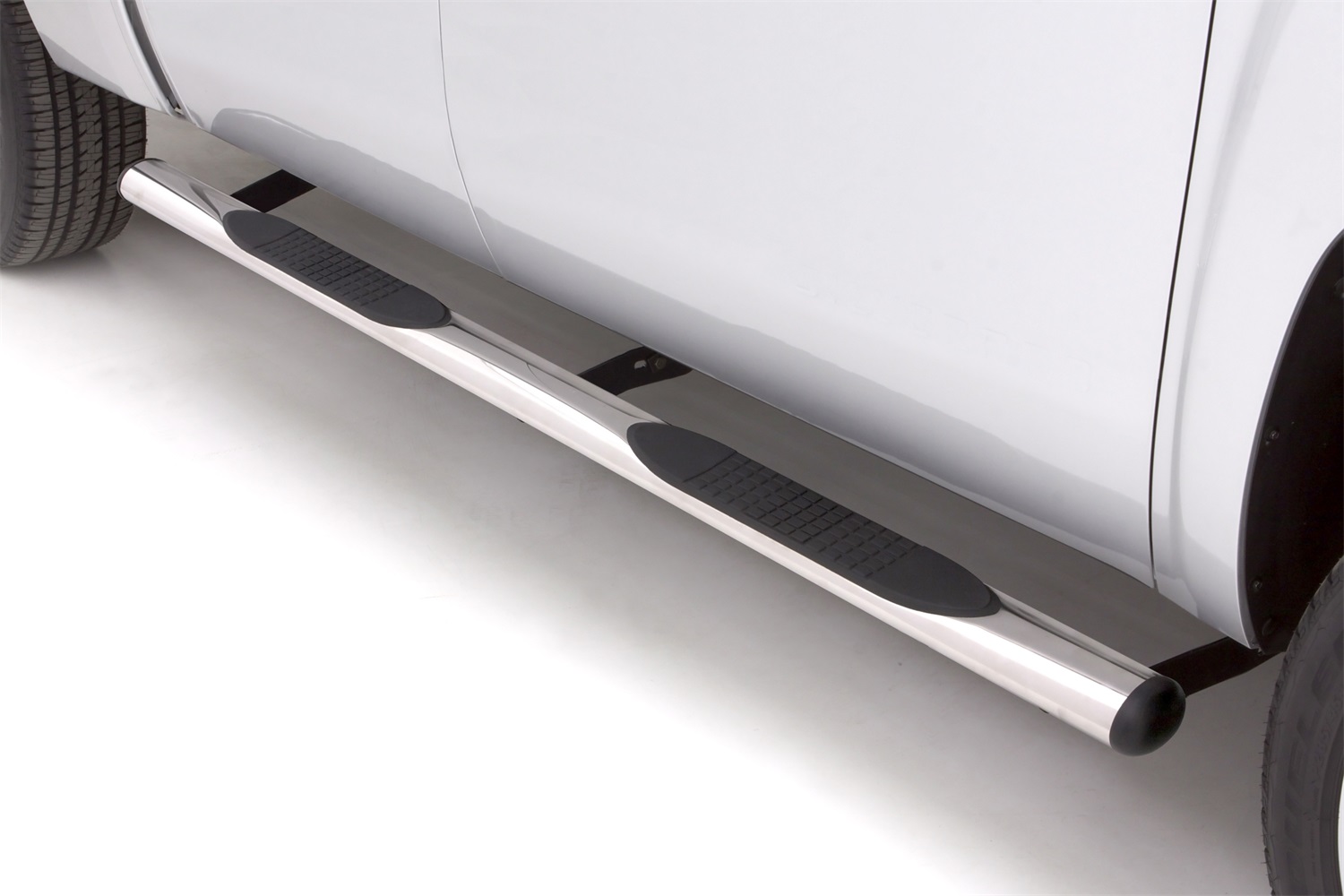 Lund 23510545 Polished Stainless Steel 4 Inch Oval Straight Nerf Bars for 2007-2018 Silverado/Sierra 1500, 2500HD, 3500HD Rocker Panel Mount Crew Cab-23510545