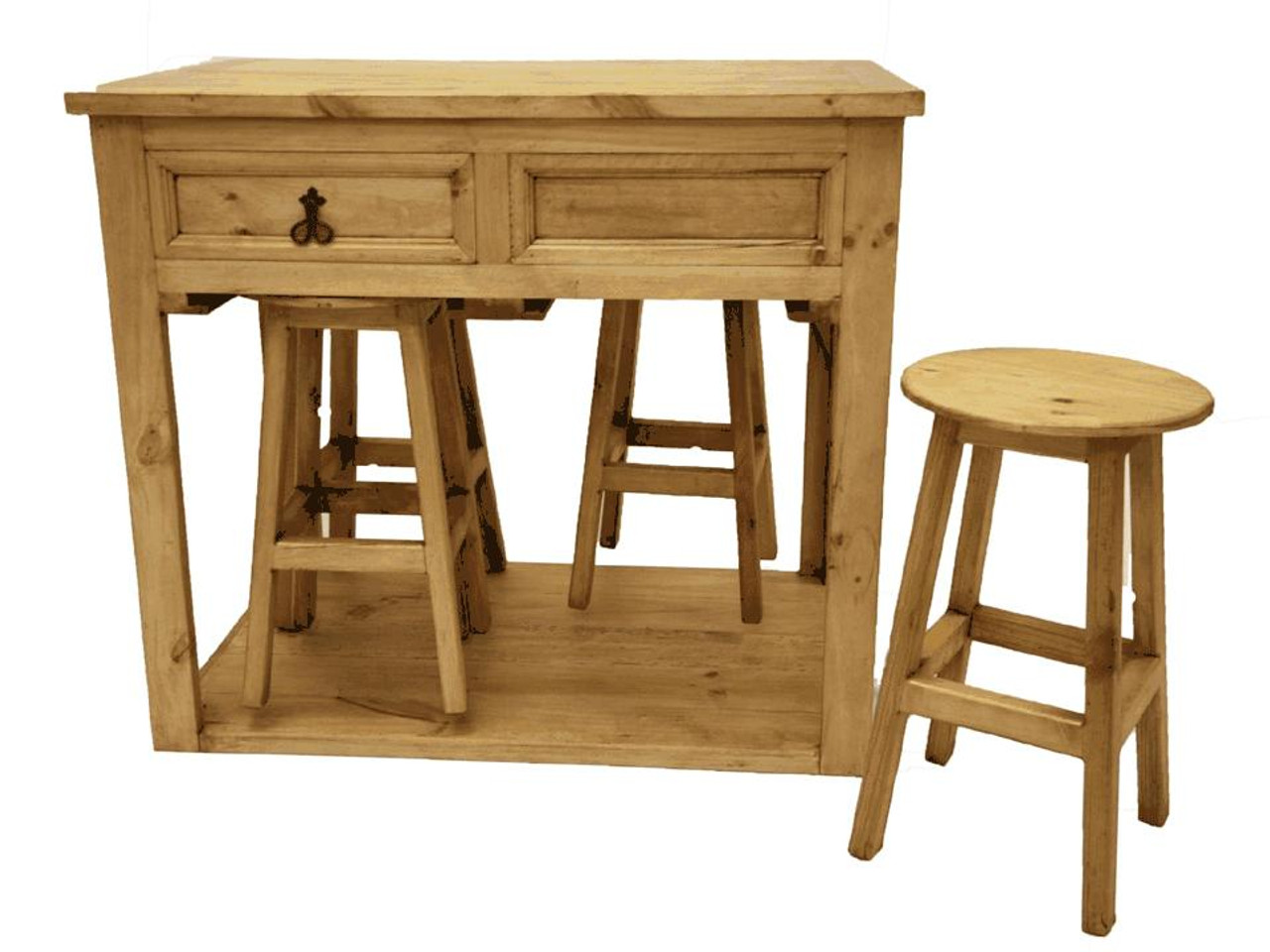 Kitchen Island Rustic Table w Bar Stools