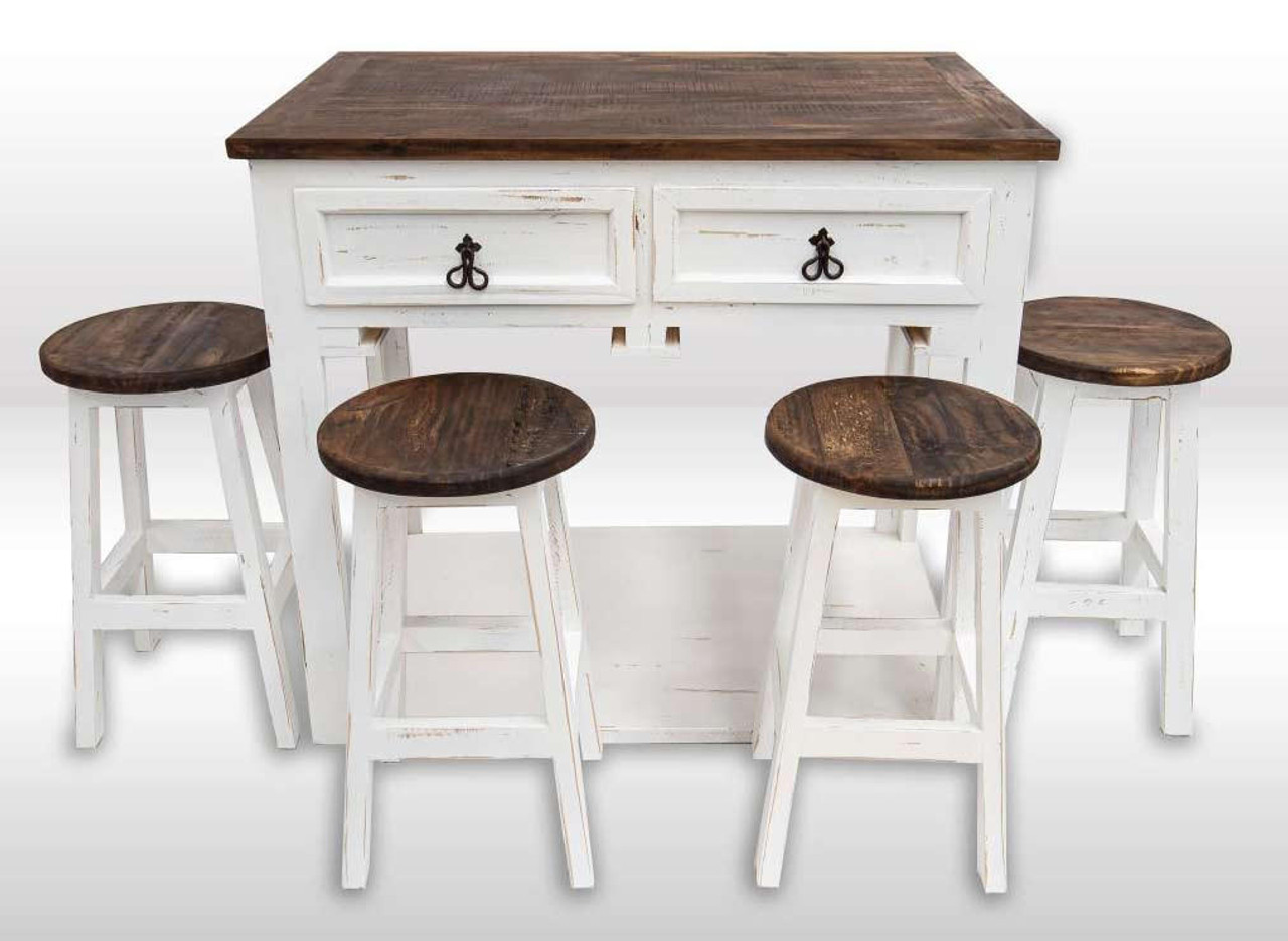 Saltillo Rustic White Kitchen Island W Stools