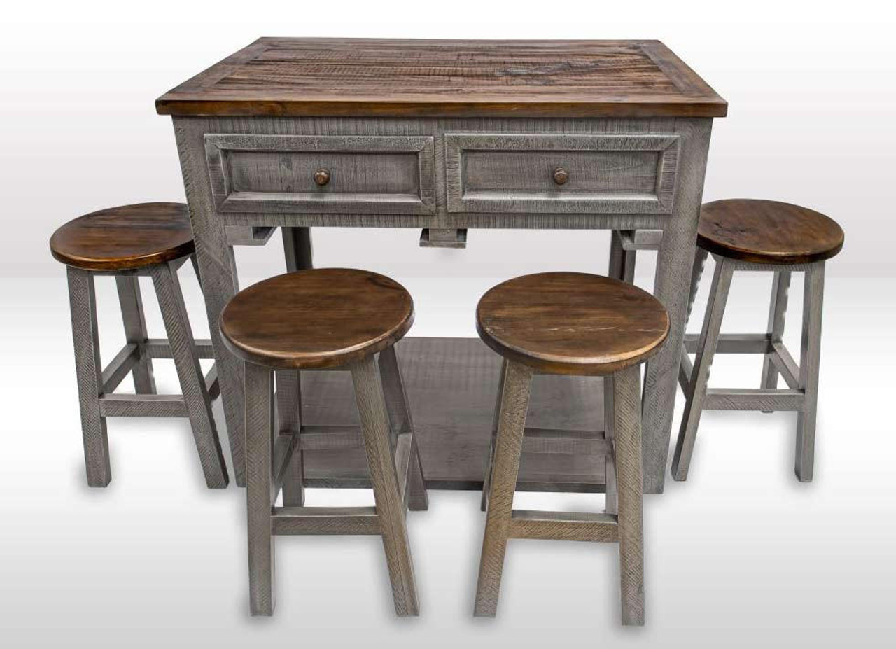 Saltillo Gray Kitchen Island W Stools